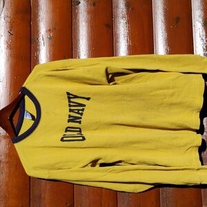 ⚓ Old Navy YELLOW & NAVY THERMAL LONG SLEEVE VINTAGE SHIRT Sz LG/XL